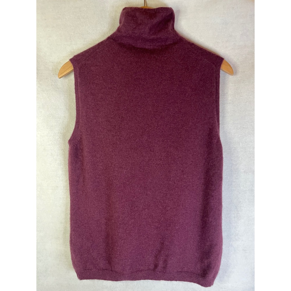 Linda Allard Ellen Tracy L 100% Cashmere Sweater Mock Neck Sleeveless Maroon - Picture 3 of 8